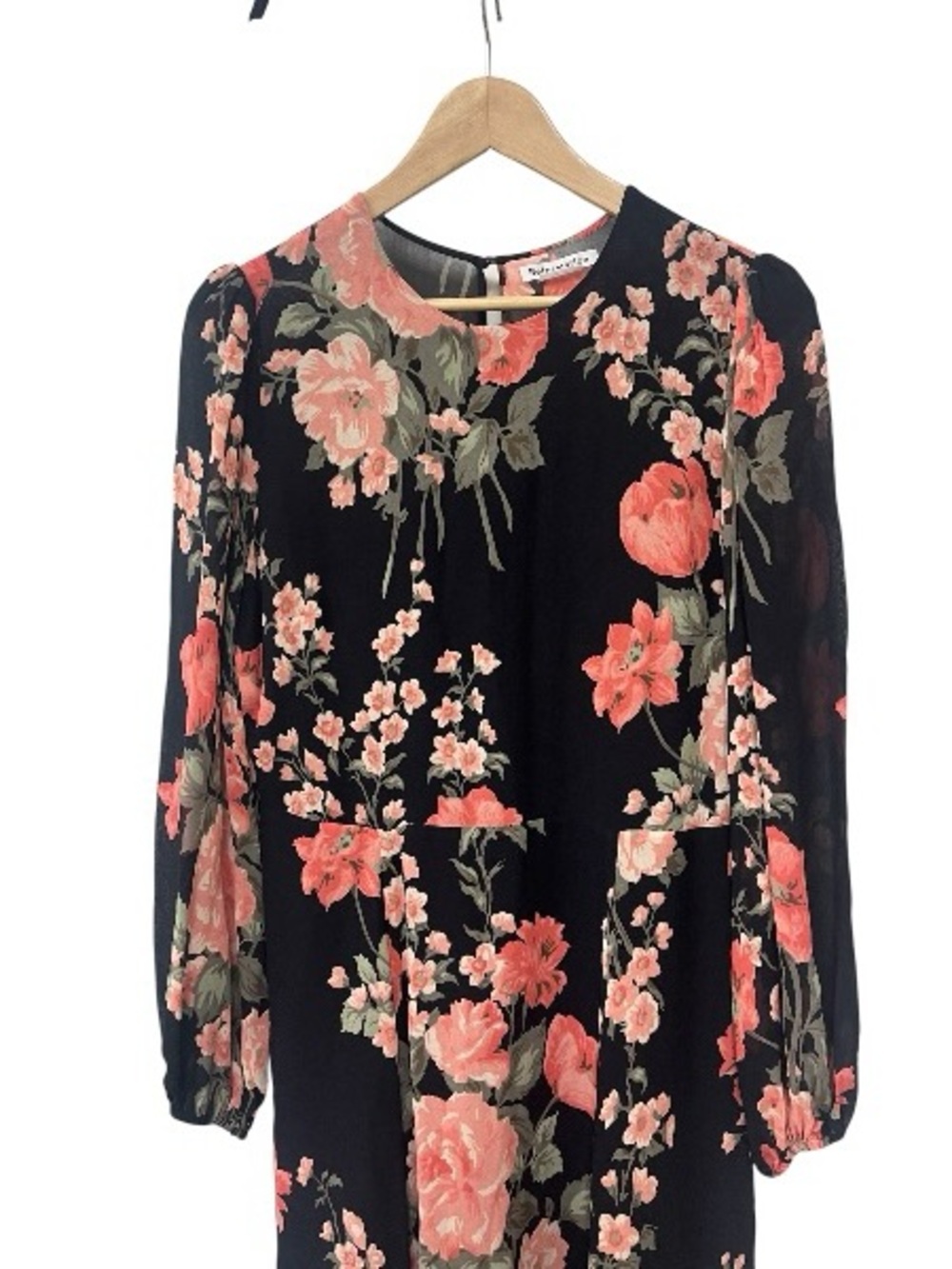 REFORMATION Louise Black Floral Print Puff Sleeve LUANNE Crepe Midi 12 - Picture 3 of 6